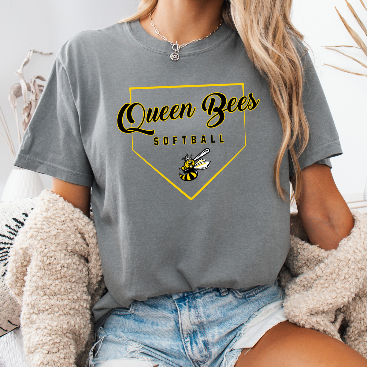 Queen Bees Softball Plate Tee (Multiple Colors)