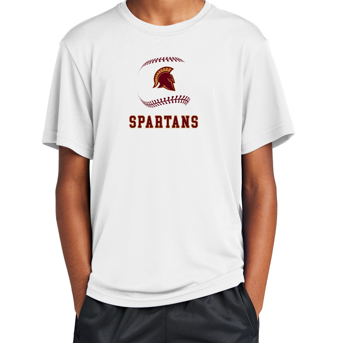 Spartans Logo Baseball Seams Performance Tee