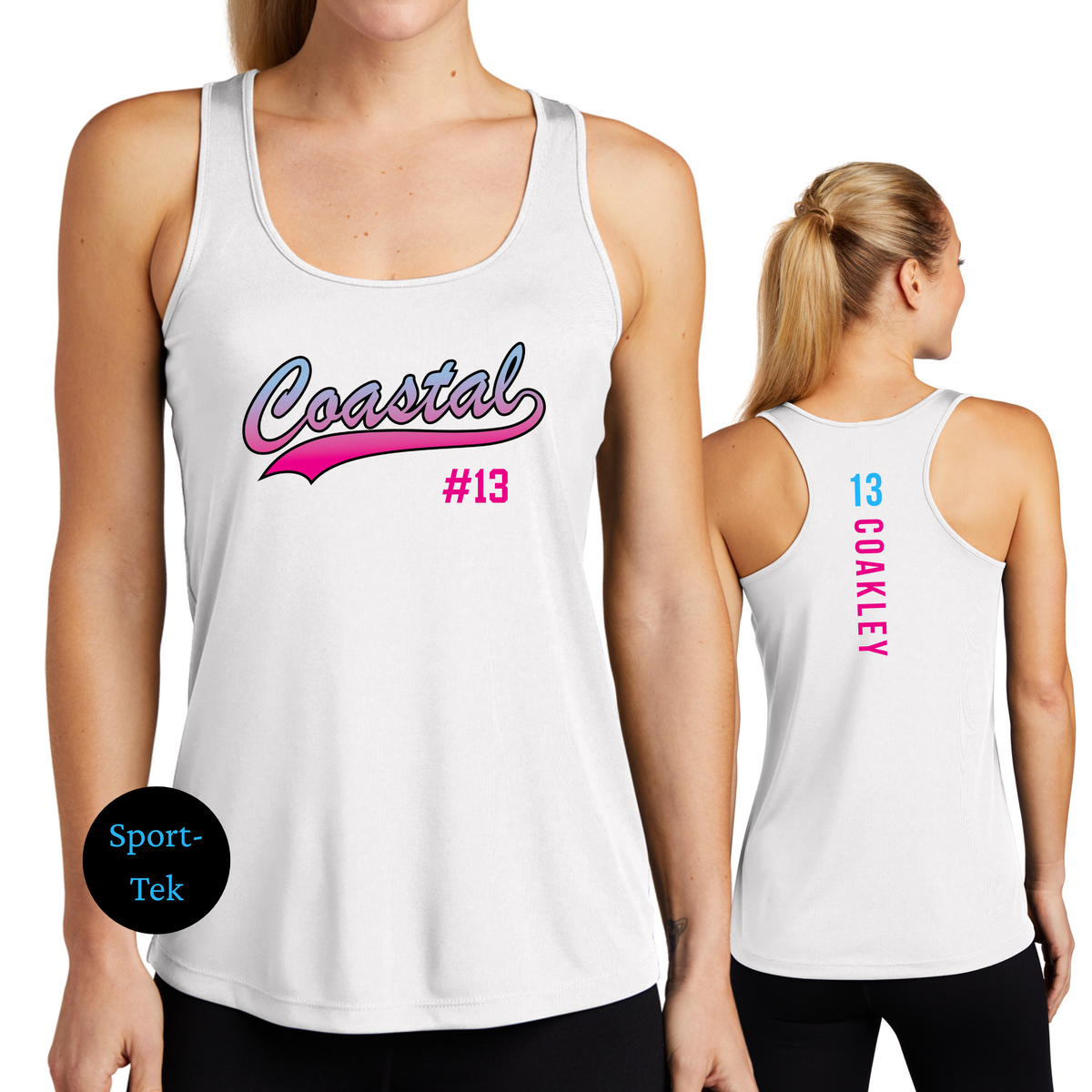 Coastal Script Performance Tank with Player Number