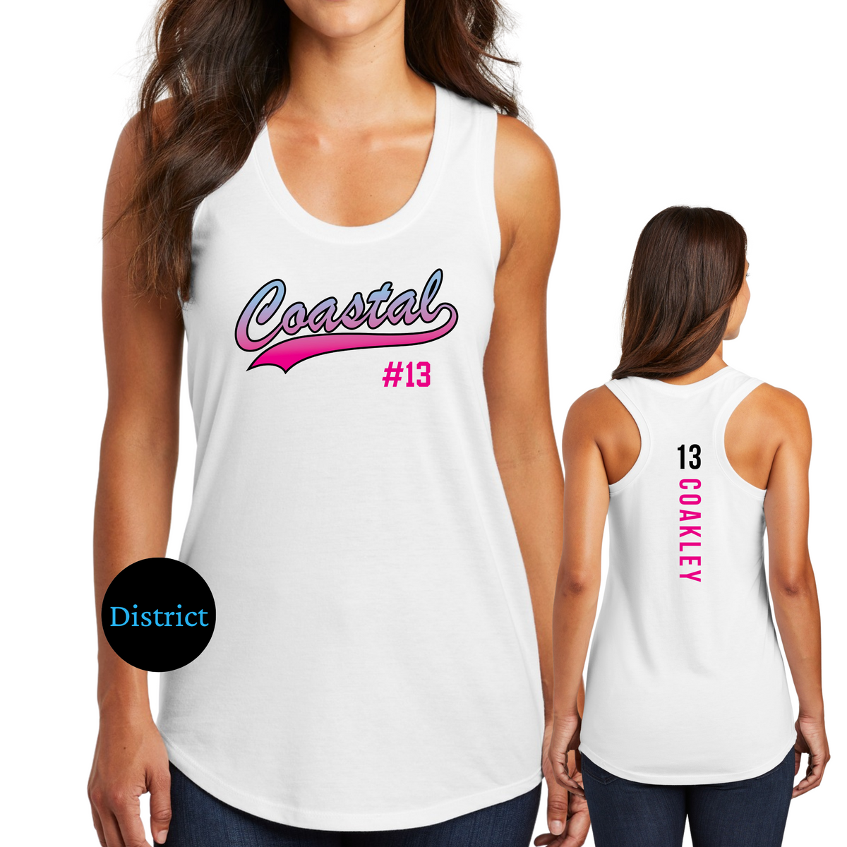 Coastal Script District Tank with Player Number