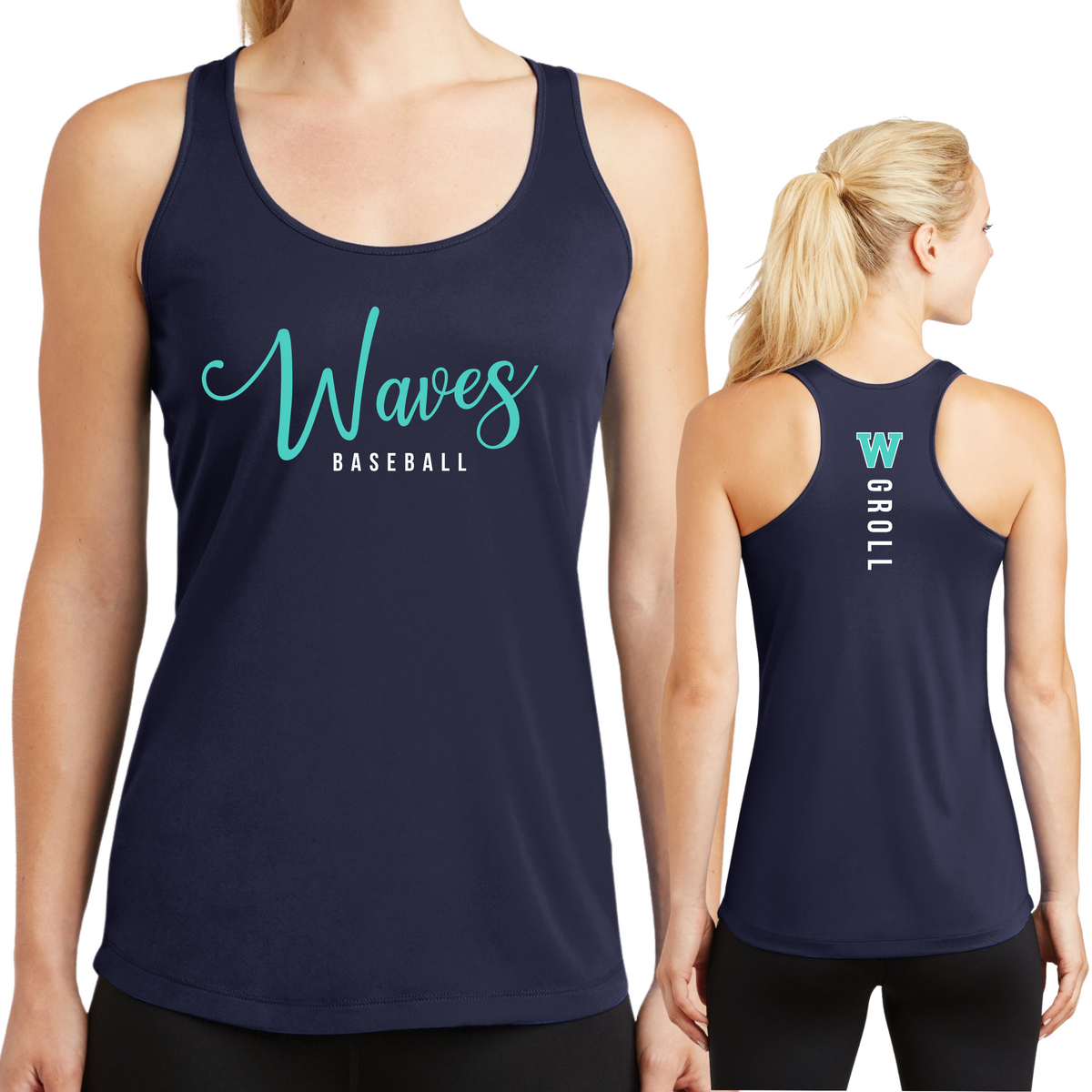 Waves Script Sport Tek Performance Tank - Player Name/Multiple Colors