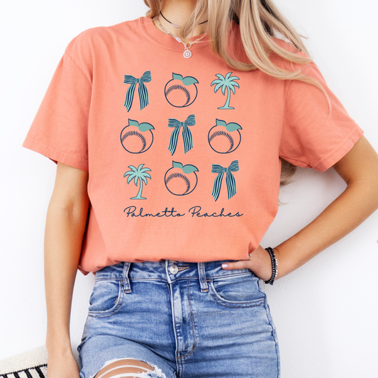 Peaches Softball Bow CC Tee (Multiple Colors)