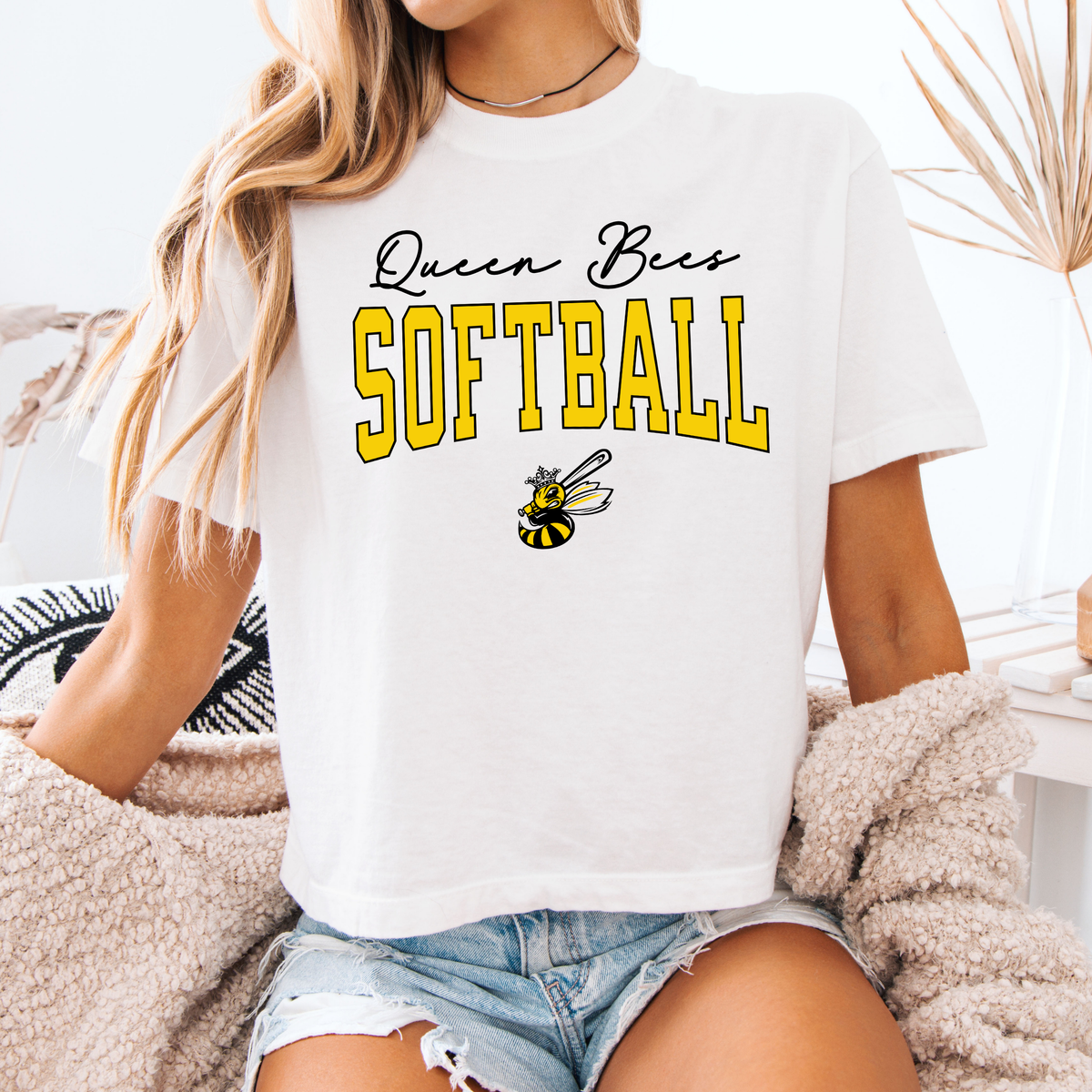 Queen Bees Softball Classic Logo Crop Tee (Multiple Colors)