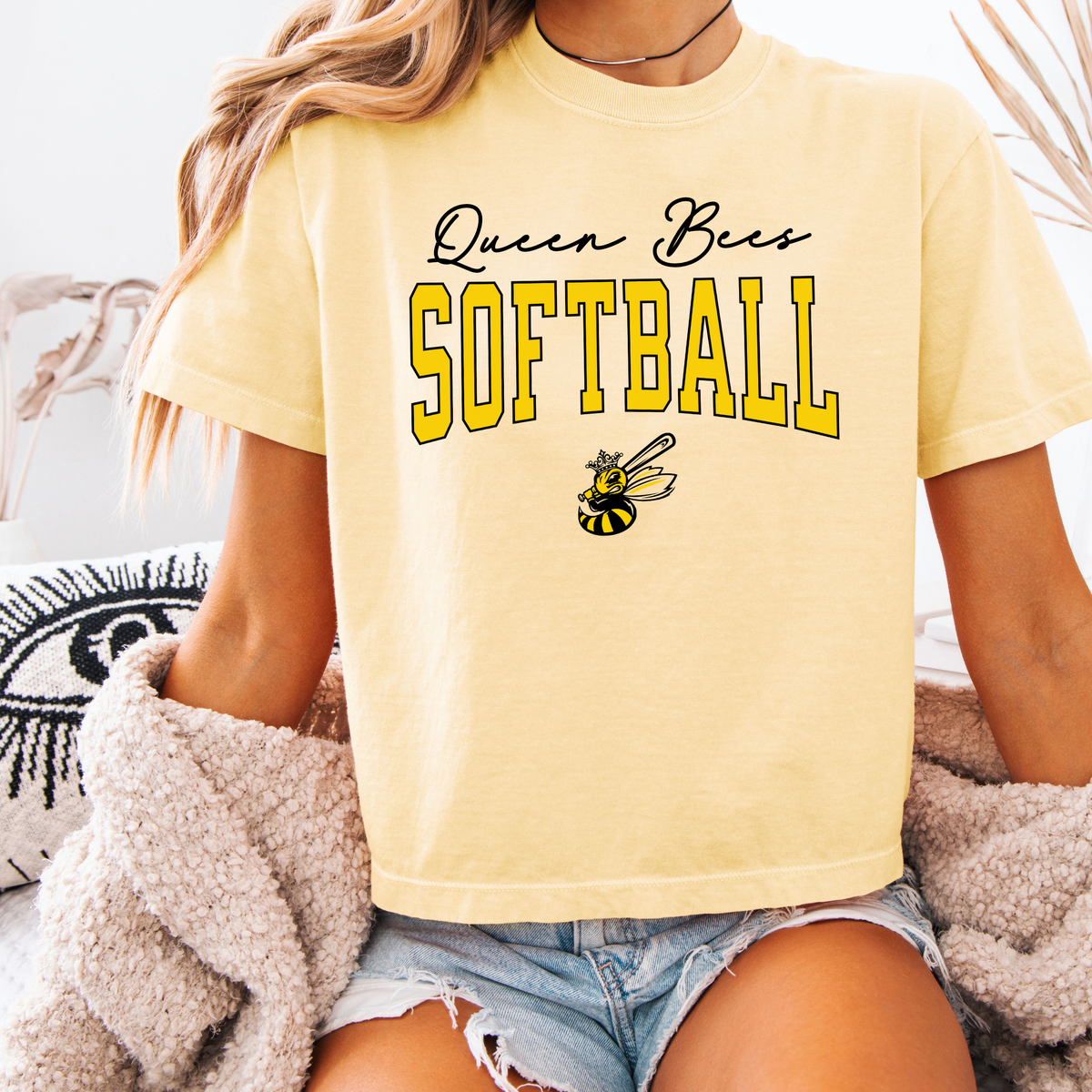 Queen Bees Softball Classic Logo Crop Tee (Multiple Colors)