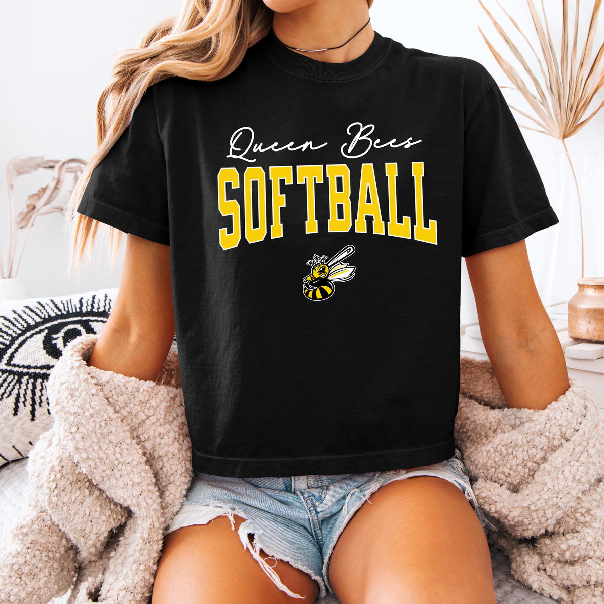 Queen Bees Softball Classic Logo Crop Tee (Multiple Colors)