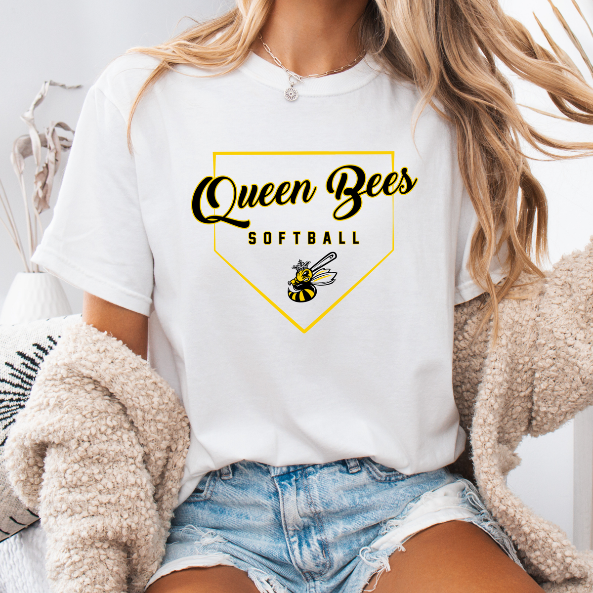 Queen Bees Softball Plate Tee (Multiple Colors)