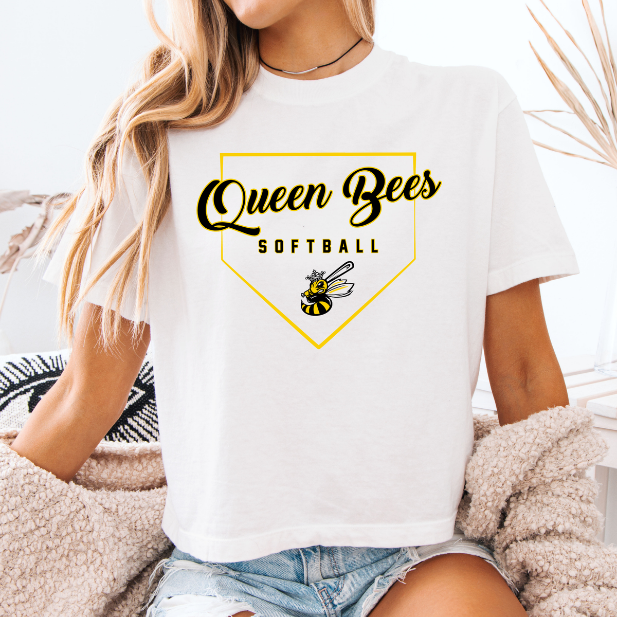 Queen Bees Softball Thin Plate Crop Tee (Multiple Colors)