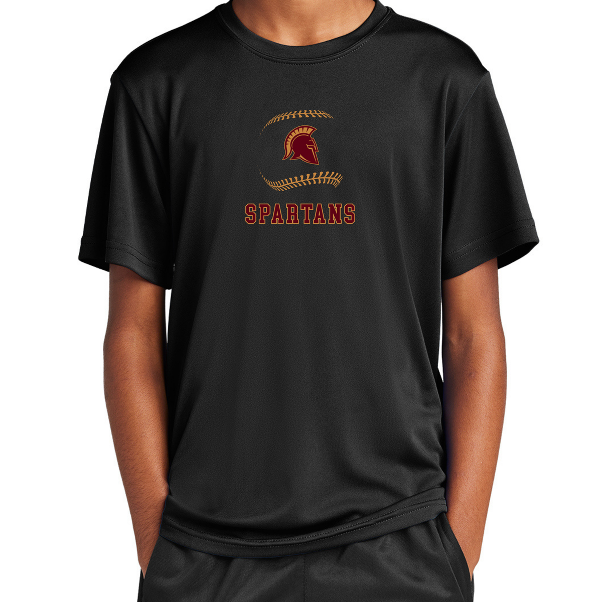 Spartans Logo Baseball Seams Performance Tee