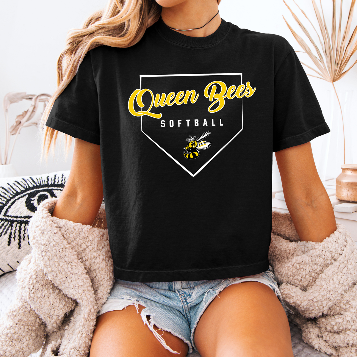 Queen Bees Softball Thin Plate Crop Tee (Multiple Colors)