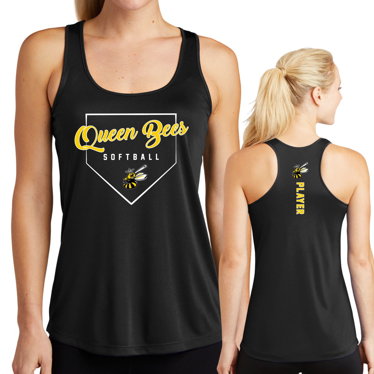 Queen Bees Plate Performance Tank - PLAYER NAME (Multiple Colors)