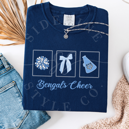 Retro Stamp Cheer Comfort Colors Tee - Customizable (youth & adult)