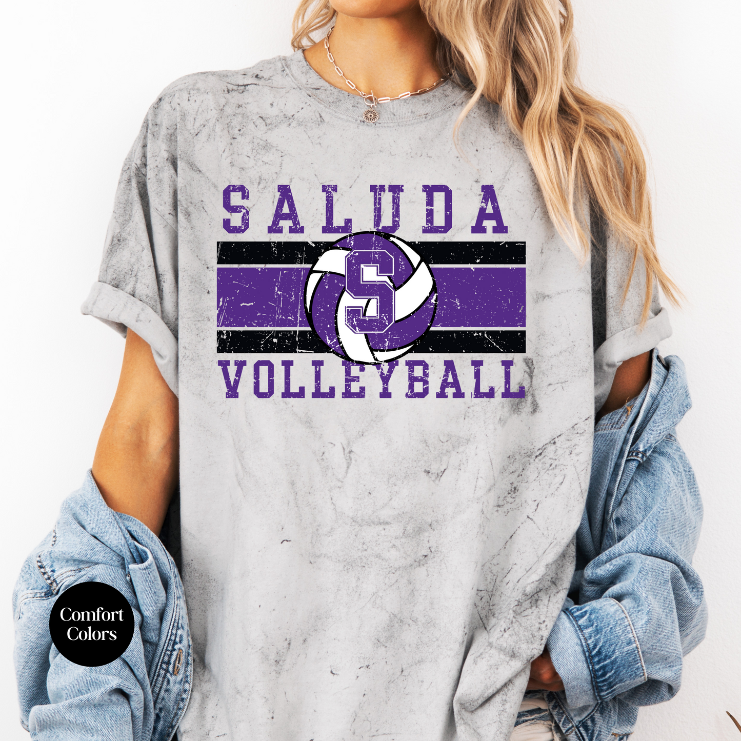 Distressed Saluda Volleyball Colorblast Tee