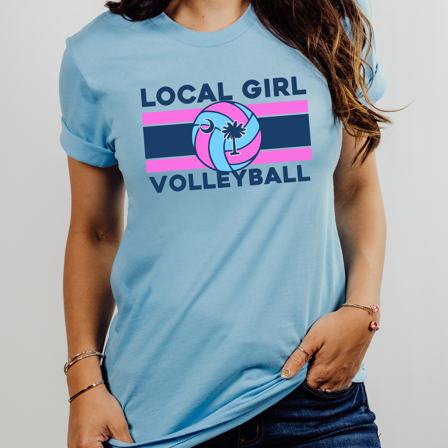 Local Girl Volleyball Colorblock Bella Canvas Tee (Multiple Colors)