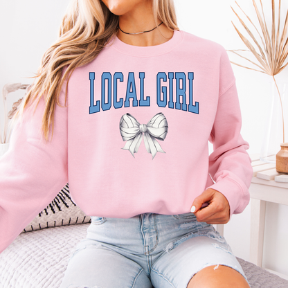 Local Girl Volleyball Block Font & Bow Sweatshirt (Multiple Styles & Colors)