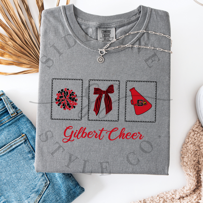 Retro Stamp Cheer Comfort Colors Tee - Customizable (youth & adult)