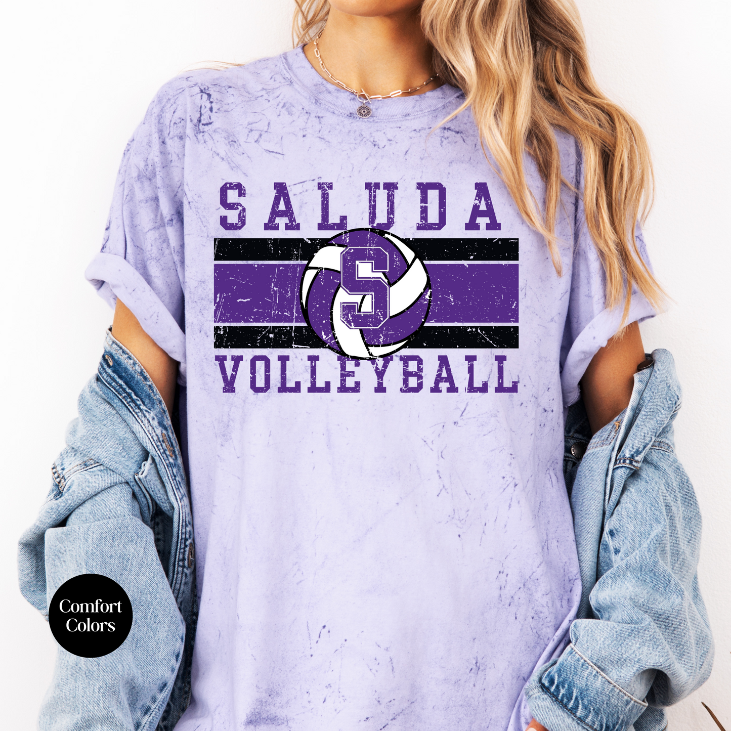 Distressed Saluda Volleyball Colorblast Tee